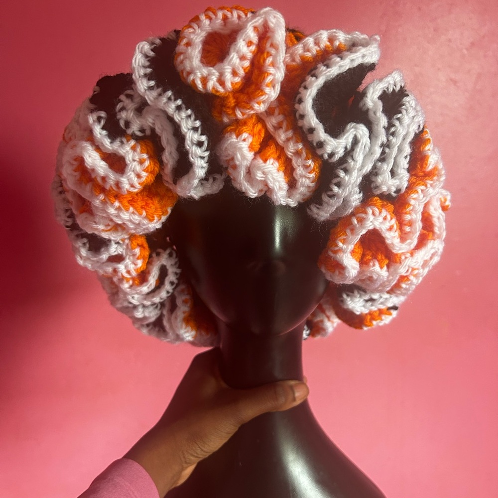 Handmade Crochet Wig - Orange and White
